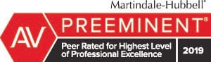 Martindale-Hubell | Preeminent | Peer Rated for Highest Level of Professional Excellence | 2019